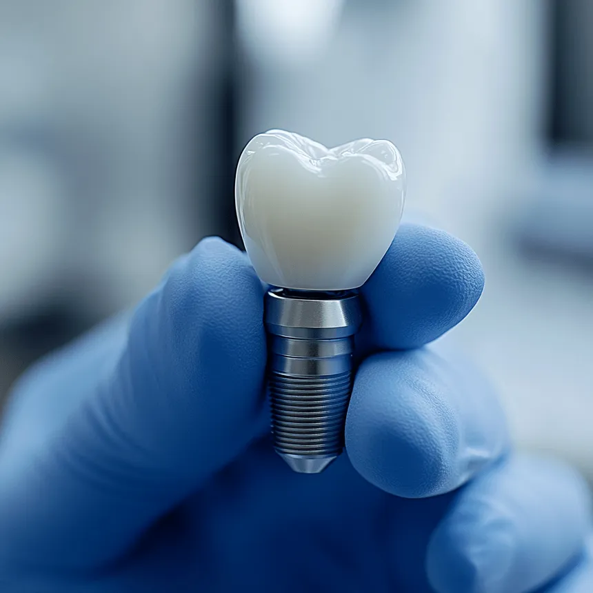 Implant-supported crown showing titanium post and ceramic restoration